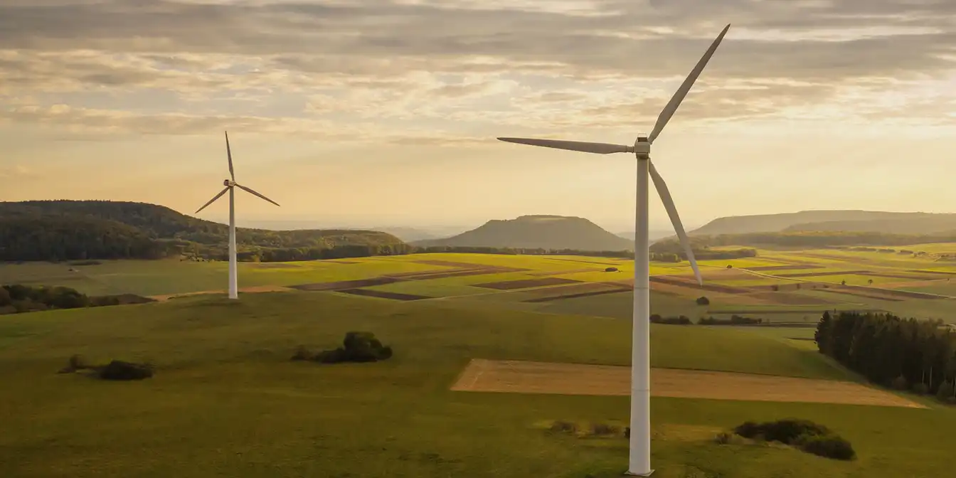 Windräder in Landschaft